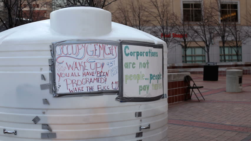 DAYTON, OHIO - NOV 17: Occupy Dayton Signs on living space in Downtown at Campsite for protesters with the same beliefs as Occupy Wall Street in Dayton, Ohio on November 17, 2011.
