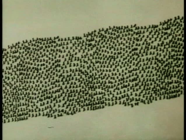 Cartoon of ant colony under magnifying glass