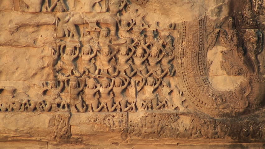 ANGKOR WAT, CAMBODIA - DECEMBER 11, 2007: Closeup of carved apsaras Angkor Wat, Cambodia