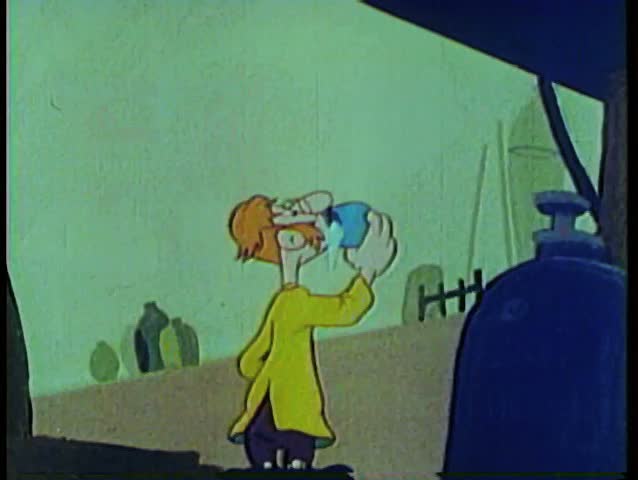 Cartoon of a man drinking foaming liquid then exploding