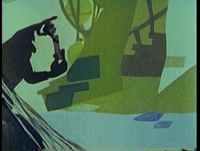 Cartoon of a mad man's silhouette as he pours liquid into a test tube
