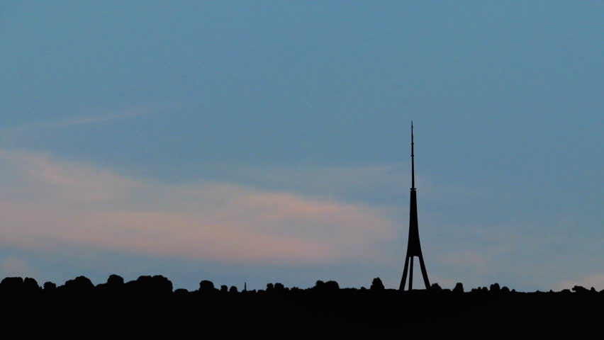 Latvia Riga TV Tower moonrise. The TV tower of Riga is the tallest structure in Latvia and Baltic States, and one of the tallest in the European Union. 
