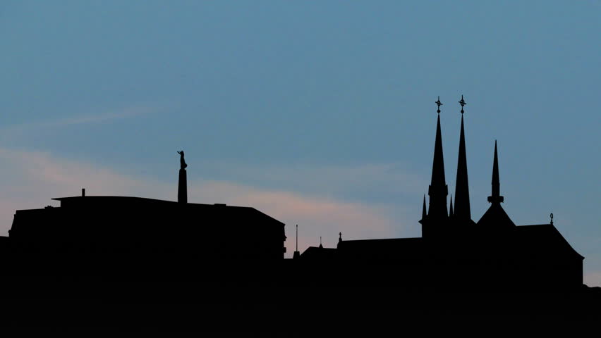 Luxembourg skyline moonrise. City of Luxembourg is a commune with city status, and the capital of the Grand Duchy of Luxembourg. 