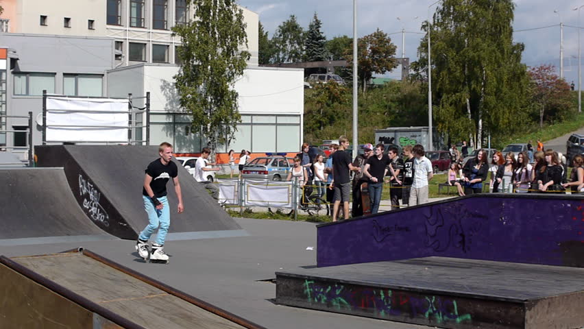 PETROZAVODSK, RUSSIA - AUGUST 27: Anonimous roller rider making tricks during Extreme side festival on August 27, 2011 in Petrozavodsk, Russia. Event was free for watching, shooting and participating