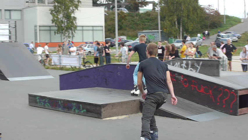 PETROZAVODSK, RUSSIA - AUGUST 27: Anonymous roller rider making tricks during Extreme side festival on August 27, 2011 in Petrozavodsk, Russia. Event was free for watching, shooting and participating