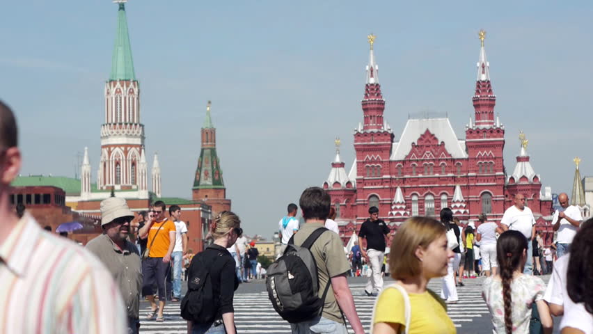 MOSCOW, RUSSIA - JULY 24: Tourists sightseeing on Red Square, the most popular sight in russian capital on July 24, 2011 in Moscow, Russia