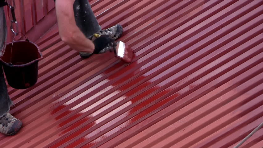 Painting roof of a private house, close-up