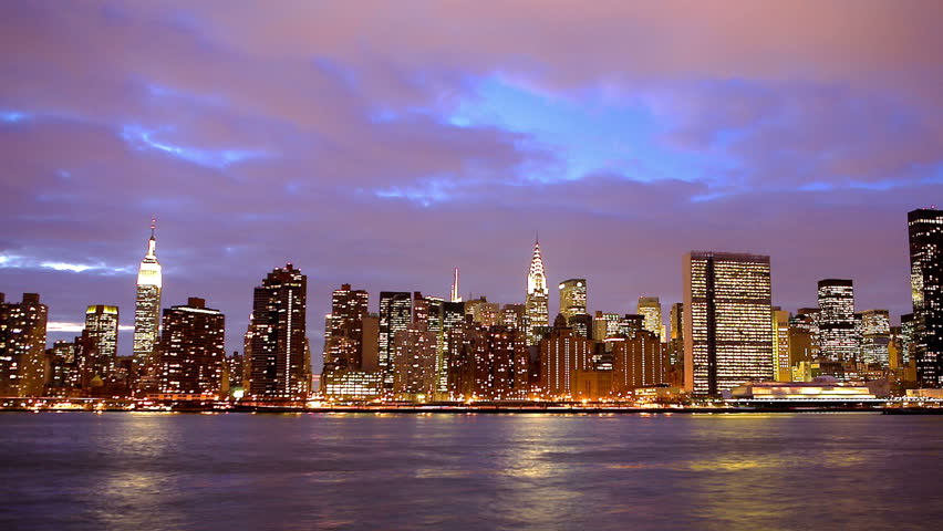 New York City Manhattan midtown skyline  at dusk time lapse 