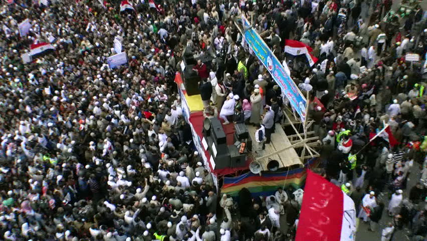 CAIRO, EGYPT - NOV 19: A crowd gathers in Tahrir Square on November 19, 2011 in Cairo, Egypt as part of ongoing political demonstrations protesting the military government.