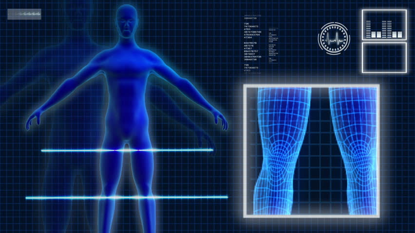 Computer generated digital medical graphic of the physical anatomy of a virtual man in 360 degrees