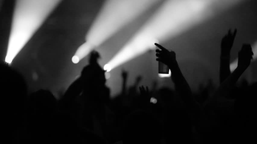 Footage of a crowd partying at a rock concert