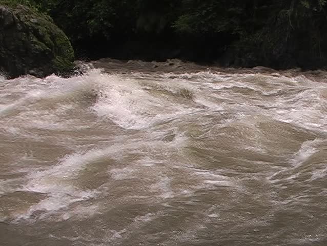 Rivers in flood. The junction of the Sarapullo and Toachi rivers, Ecuador