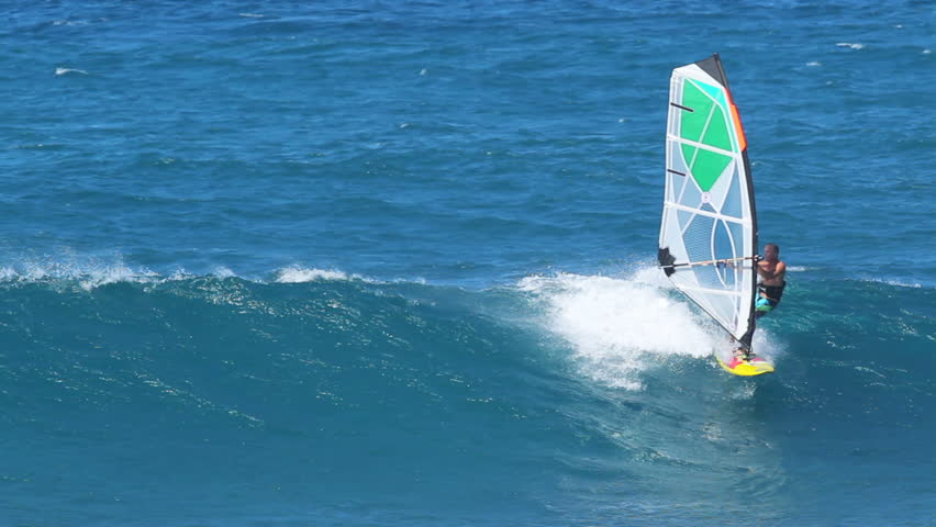 MAUI, HI - February 2: Windsurfers sail at the world famous Ho'okipa Beach Park on on the North Shore of Maui. The great wind and waves made for extreme windsurfing February 2, 2012 in Maui, HI.
