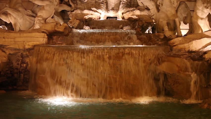 Video clip showing a detail of Trevi Fountain by night. Rome, Italy.