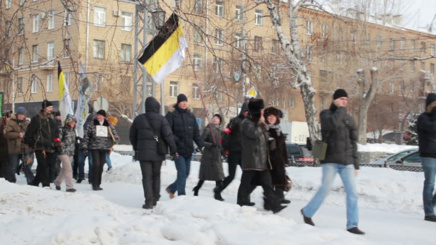NOVOSIBIRSK, RUSSIA - FEBRUARY 4: (Time lapse view) People are protesting against the Russian government on February 4, 2012 in Novosibirsk, Russia.