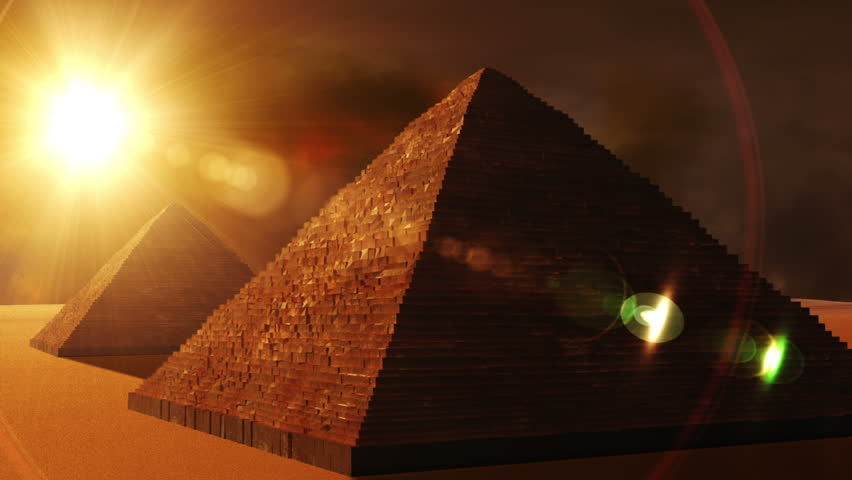Egyptian Pyramids in the sunset Realistic 3D render and clouds footage