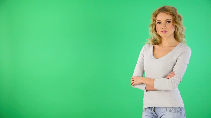 Beautiful blond girl presenting product on board