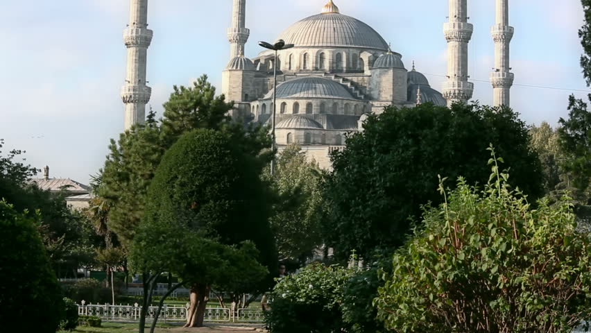 Blue mosque with minarets, Istanbul, Sultanahmet park. The biggest mosque in Istanbul of Sultan Ahmed (Ottoman Empire).