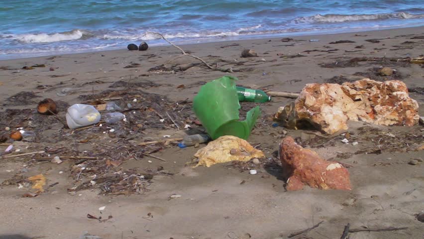 beach full of waste and pollution
