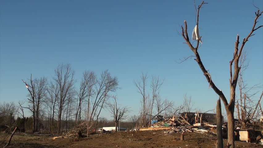 Destruction and debris litter Henryville, IN, nearly a week after an EF-4 tornado struck the community on March 2, 2012.