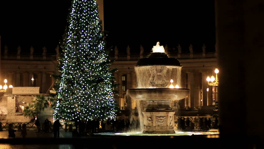Nativity and Christmas tree in front of St. Peter's Basilica