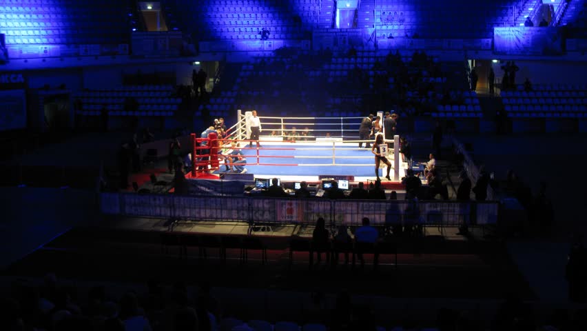 MOSCOW - JAN 13: (Timelapse View) Fight of boxers passes on World series of boxing among club commands in sports Palace Krylatskoe - Basket-hall, on Jan 13, 2011 in Moscow, Russia