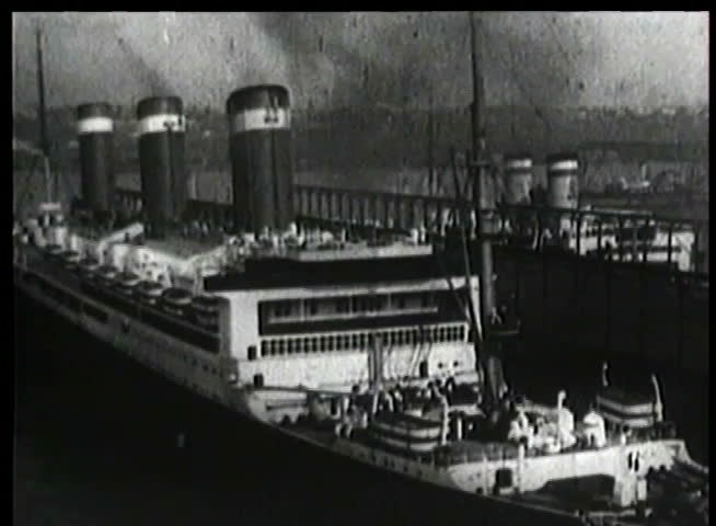 Montage of ocean liner on the move