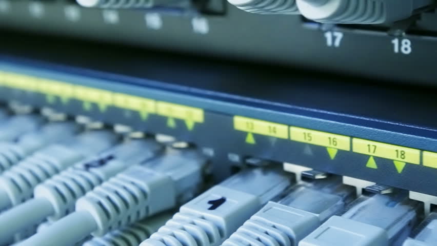 closeup shot of cables in network switch