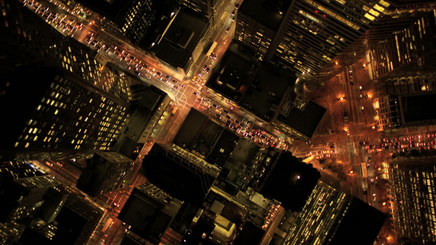 Aerial view of Â skyscrapers at night in San Francisco