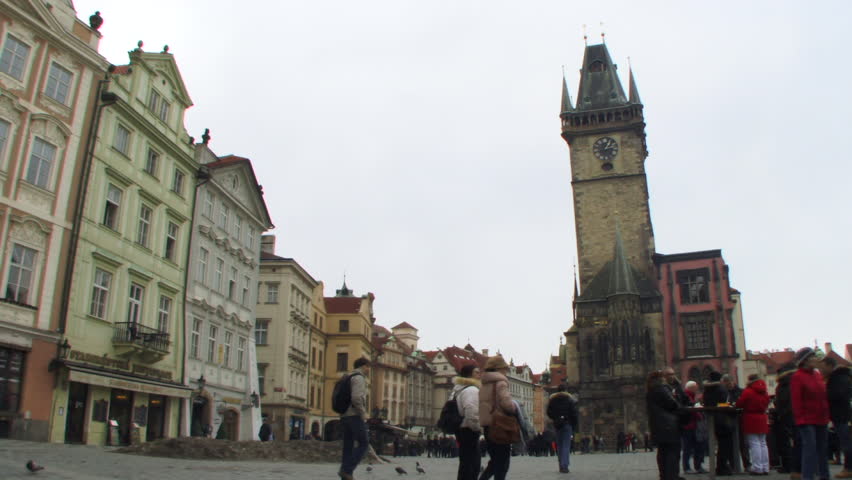 Time lapse, Wide shot of tourists in Old Town Square, Prague, Czech Republic