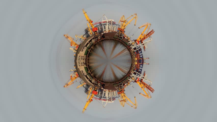 Shipment in seaports spherical panorama