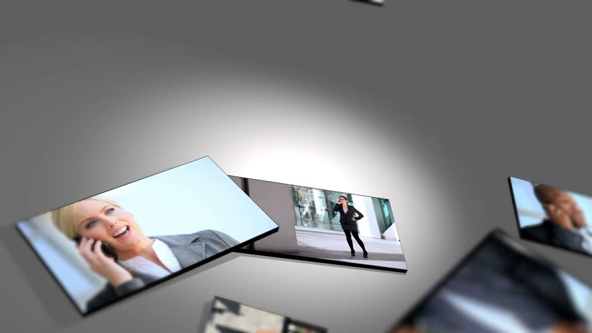 Montage multiple flat screen images business people