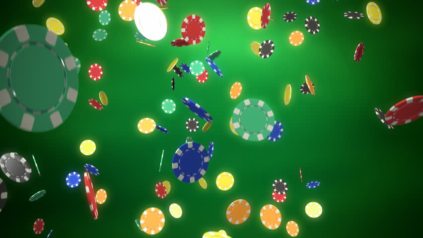 Falling poker chips - green background