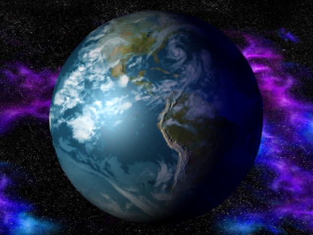 Computer-generated 3D animation loop depicting the spinning Earth