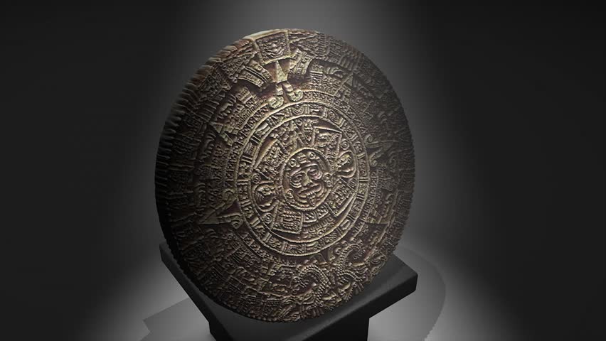 Cgi Mayan stone calendar over a pillar.
