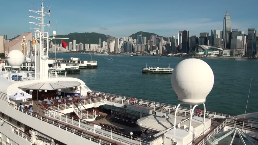 HONG KONG - 27 JULY: A cruise ship lies in Victoria Harbour July 27, 2010 in Hong Kong, China