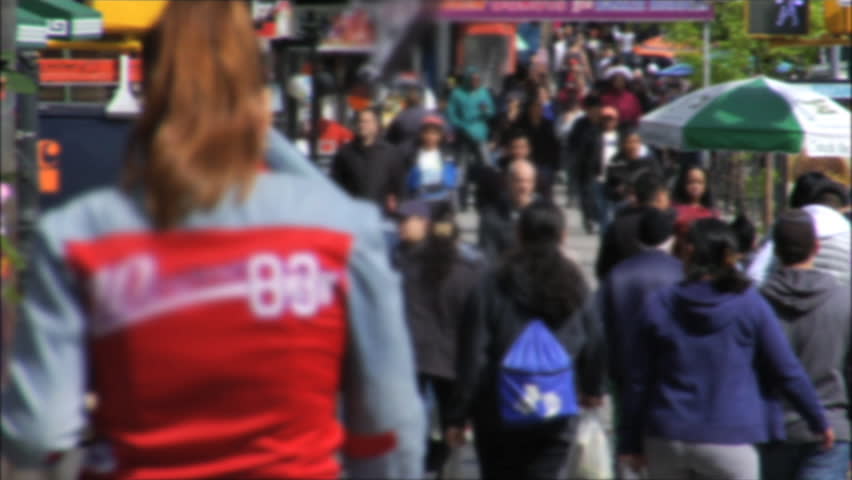 Timelapse of anonymous crowd walking in upper manhattan. 