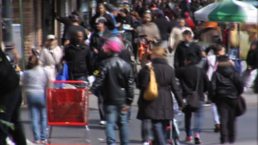 Timelapse of anonymous crowd walking in upper manhattan. With motion blur and trails. 