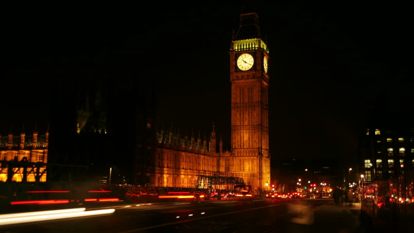 Time lapse of Houses of Parliament and Big Ben London , England during night - Static Shot