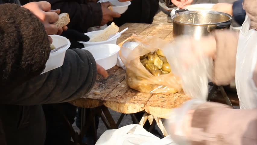 MARCH 1 - UFA, RUSSIA: 
Distribution of hot meals to homeless persons on March 1, 2012 in UFA, Russia. 