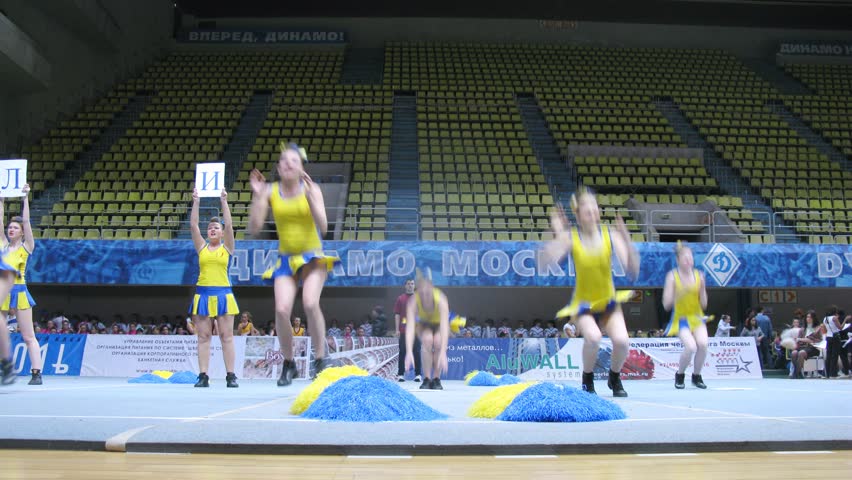 MOSCOW - MAR 24: (Timelapse View) Litsei team participates in Annual competitions of Championship of Moscow on cheerleading in Dynamo sports palace, on March 24, 2012 in Moscow, Russia