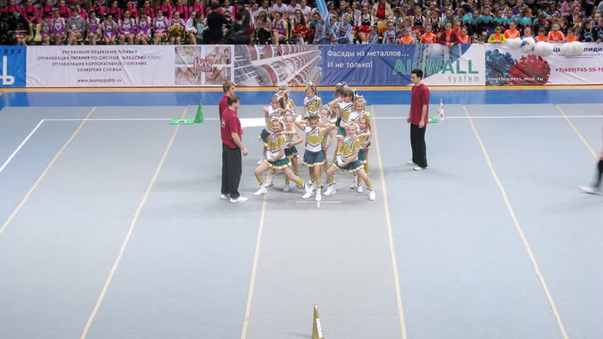 MOSCOW - MAR 24: (Timelapse View) Asolka team participates in Annual competitions of Championship of Moscow on cheerleading in Dynamo sports palace, on March 24, 2012 in Moscow, Russia