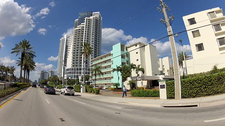 MIAMI, FL - APRIL 28: Drivers point of view of Sunny Isles Beach, April 28, 2012 in Miami, FL. 
