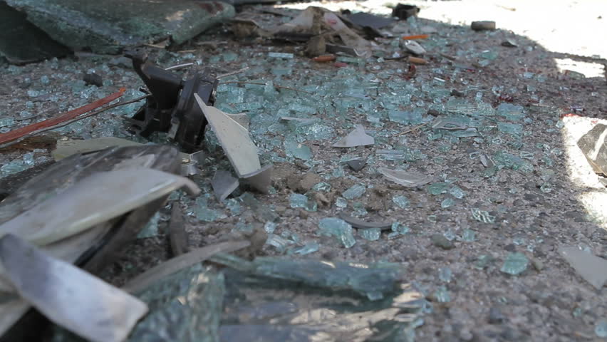 Crash seen showing car wreckage 
