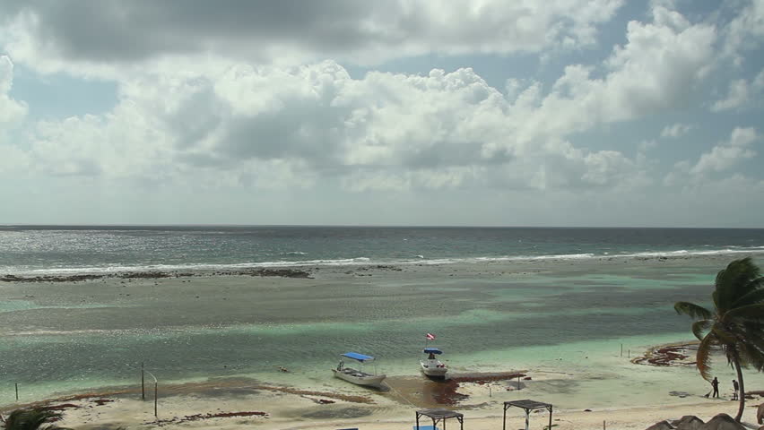 shot of the beautiful mahahual beach on the mexican caribbean coast