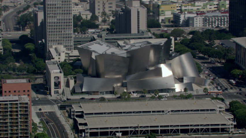 Los Angeles - Circa 2009: The Walt Disney Concert Hall in 2009. Sky view of the Walt Disney Concert Hall in Los Angeles. California.