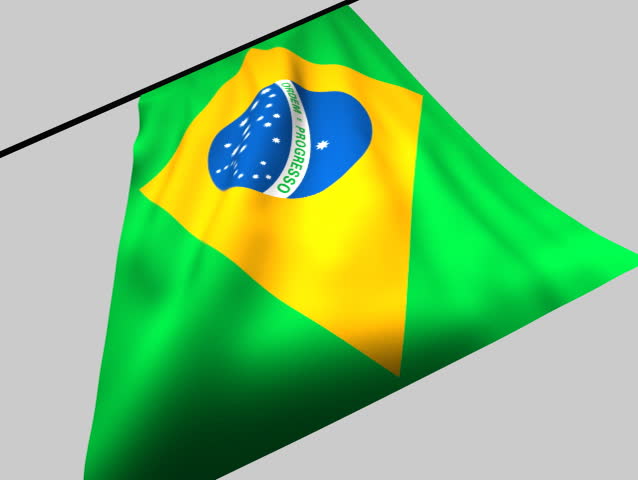 Flag of Brasil flaps in the wind