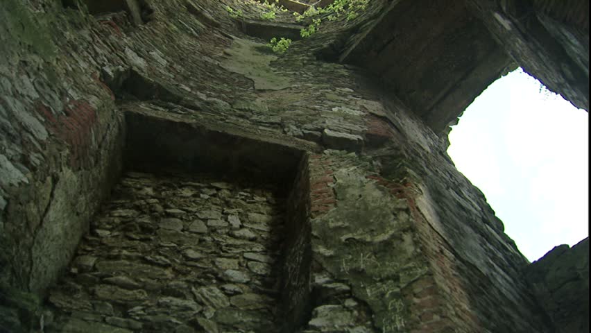 Circular Mallow castle tower as camera does 360 pan around Circular Mallow castle tower Verbal property release