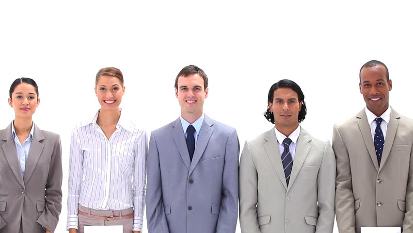 Business team holding boards which make the word FOCUS against white background