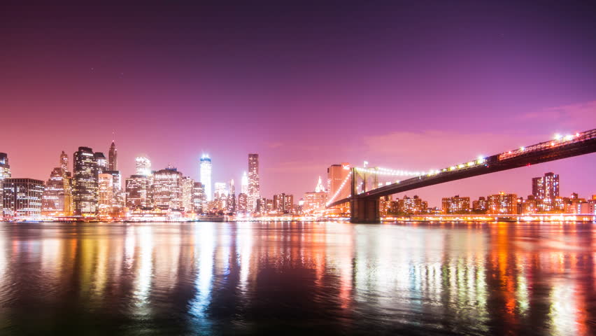 Manhattan view from Brooklyn Bridge dusk time lapse 